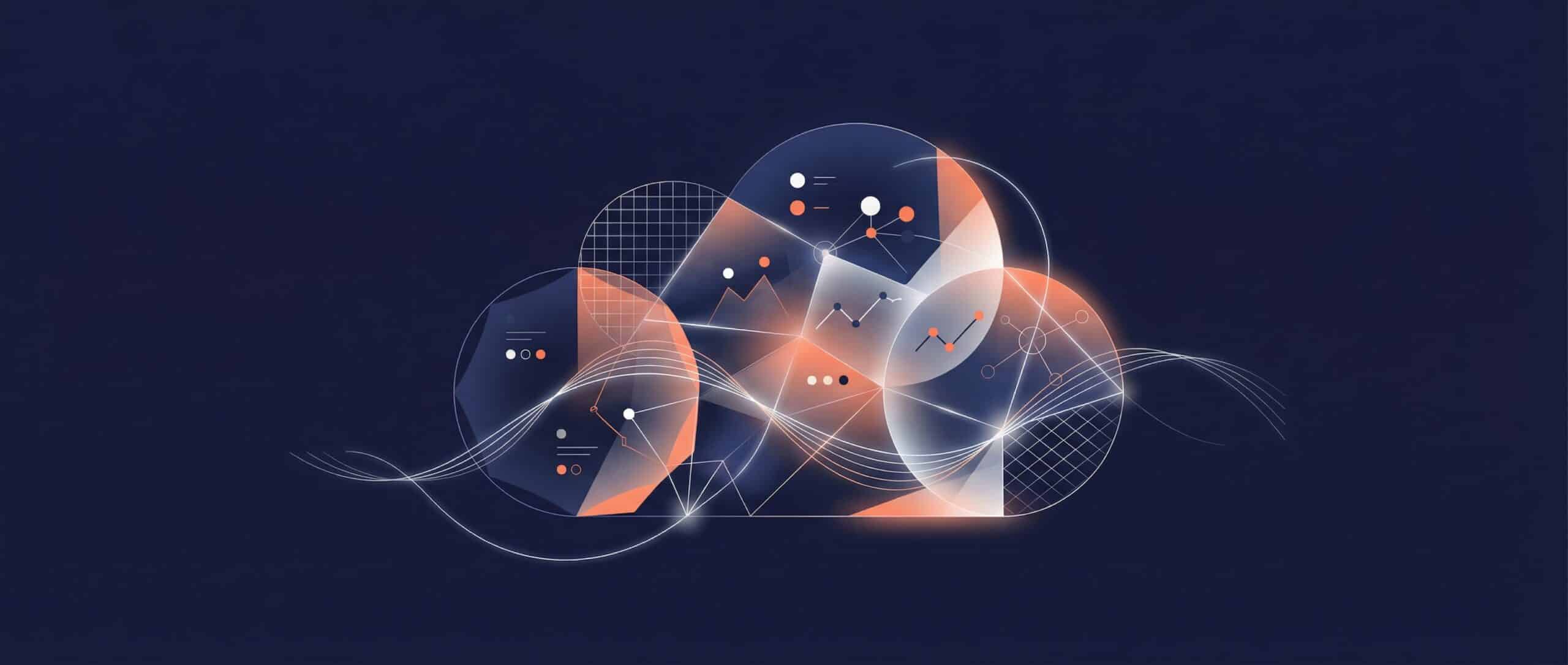 Ilustración abstracta que representa el concepto de Big Data con formas y datos.