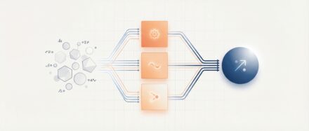 Representación visual del concept bottleneck en IA, que muestra un flujo de datos a través de distintos procesos.