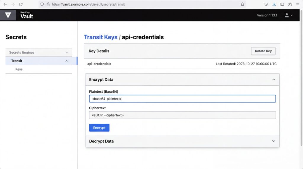 Captura de pantalla de una interfaz de credenciales de la API que muestra detalles clave y opciones para gestionar secretos.