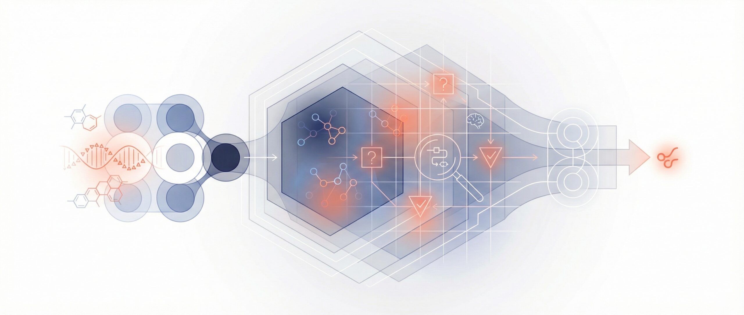 Ilustración abstracta que representa la semántica de modelos biomédicos de aprendizaje profundo mediante formas geométricas y elementos interconectados.