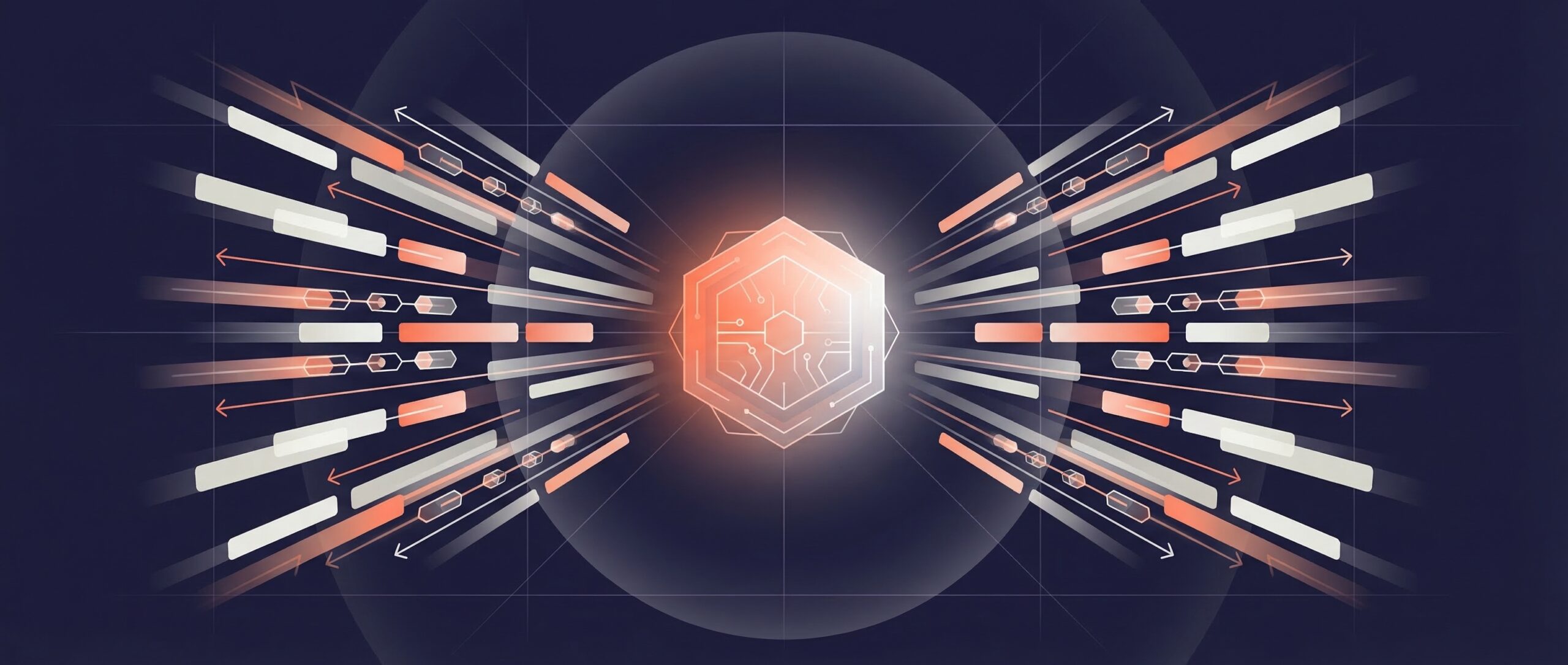 Representación abstracta de la arquitectura de decodificación paralela P-EAGLE destacando el flujo de datos y la aceleración de inferencia en grandes modelos de lenguaje.