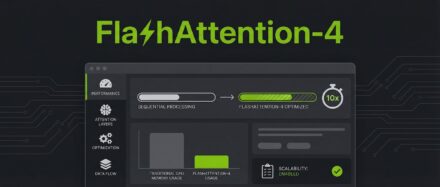 Interfaz de FlashAttention-4 que muestra métricas de rendimiento y mejoras en la velocidad de procesamiento.