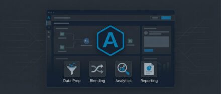 Alteryx-Oberfläche, die Tools für data preparation, merging und analysis zeigt.