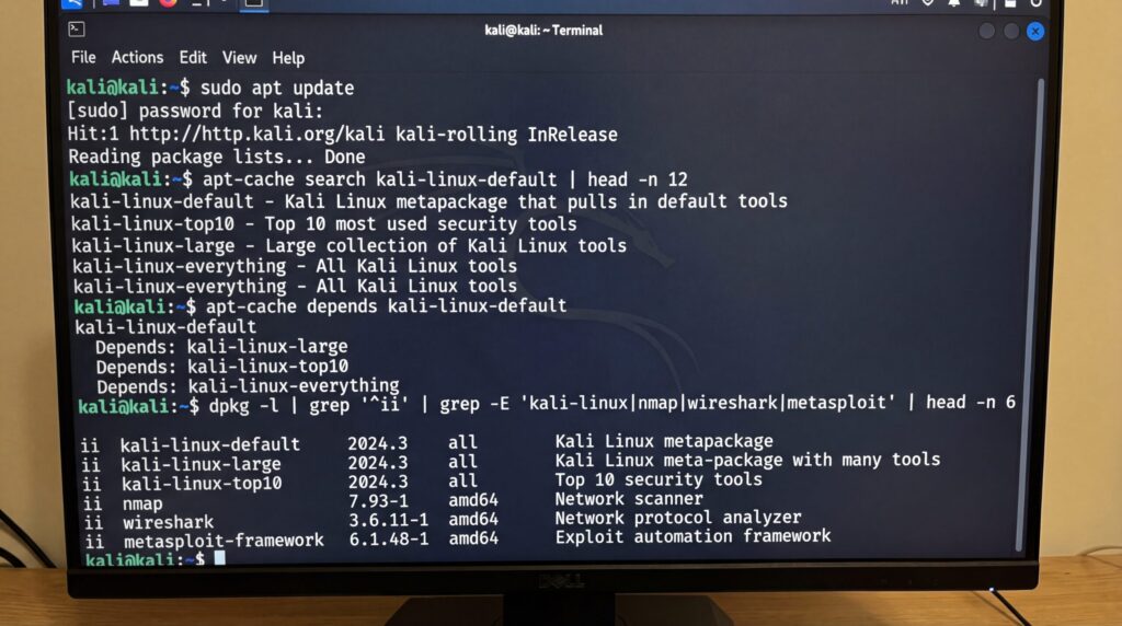Bildschirm eines Computers, der eine Kommandozeilenschnittstelle mit Anweisungen und Befehlsausgaben anzeigt.