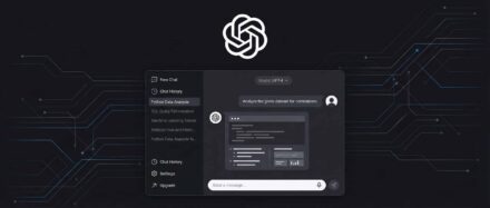 Interface einer Chat-Anwendung mit schwarzem Hintergrund und einem technologischen Muster, das Alternativen zu ChatGPT veranschaulicht.