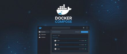 Docker Compose-Schnittstelle, die containerized services und Konfigurationsoptionen anzeigt.