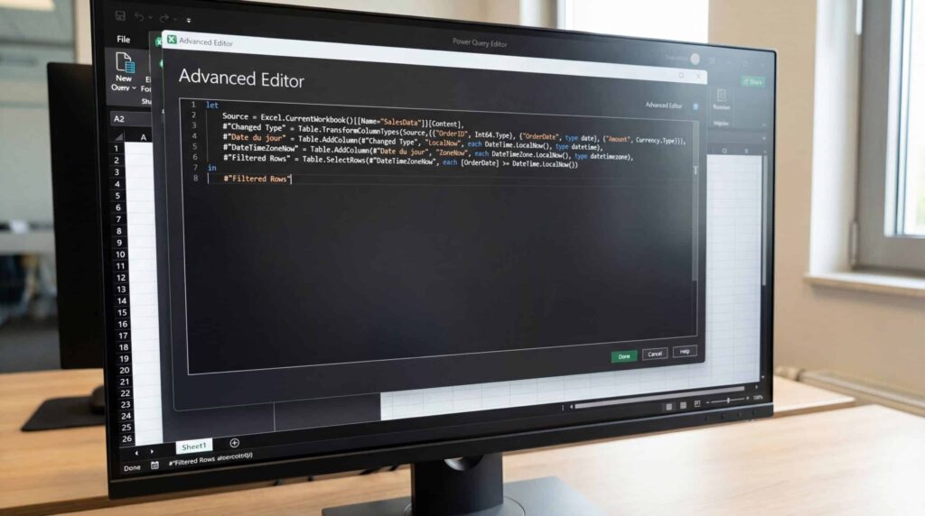 Bildschirm eines Computers, der einen fortgeschrittenen Code-Editor mit Befehlszeilen anzeigt.