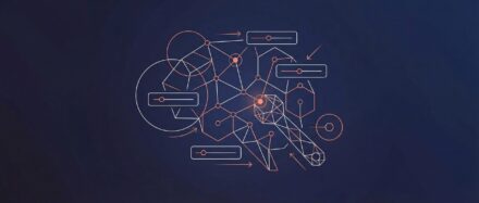 Abstrakte Illustration, die Konzepte im Zusammenhang mit KI darstellt, einschließlich geometrischer Formen und elektronischer Schaltungen.