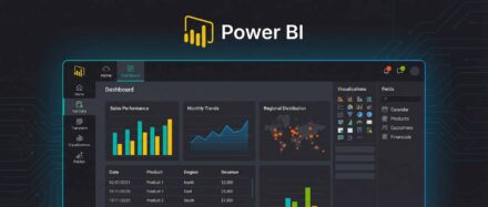 Power BI-Dashboard, das die Verkaufsleistung, die monatlichen Trends und die geografische Verteilung der Daten anzeigt.