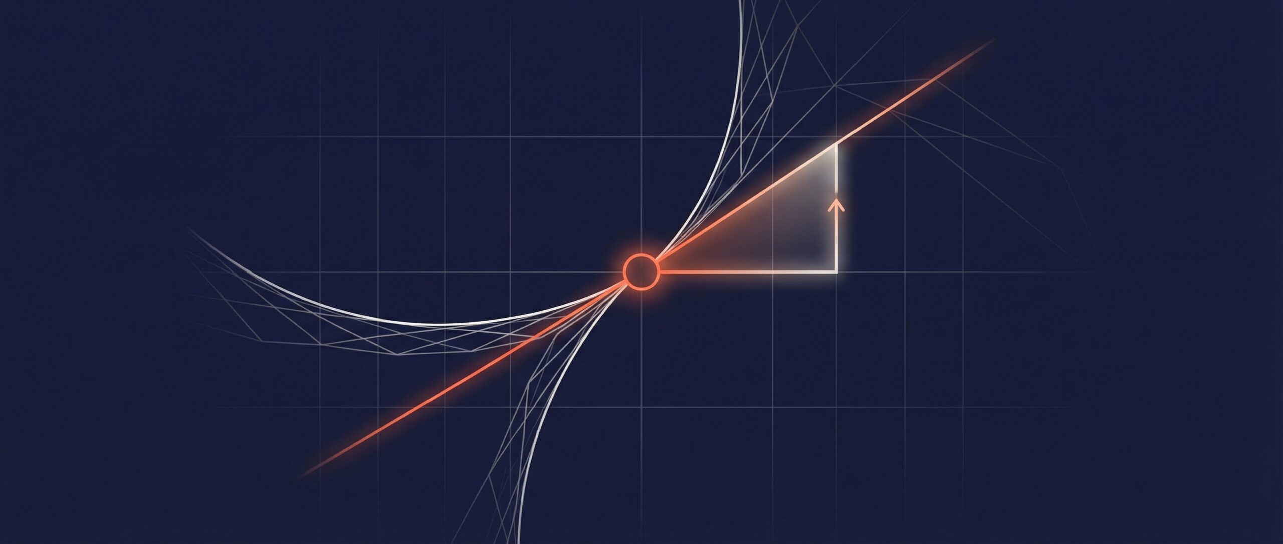 Diagramm, das das Konzept der Ableitung mit einer Kurve und Tangenten auf einem dunklen Hintergrund veranschaulicht.