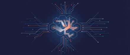 Illustration, die ein digitales Gehirn zeigt, das mit einem Netz aus Schaltkreisen verbunden ist und das machine learning symbolisiert.