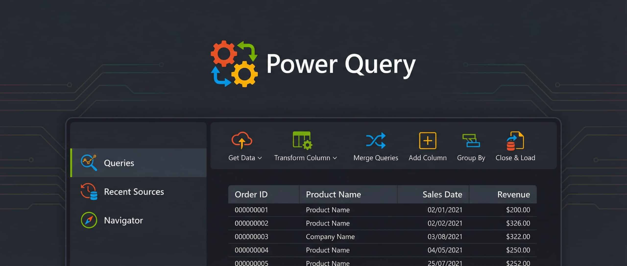 Power Query-Oberfläche in Excel, die Abfragen und eine Datentabelle zeigt.