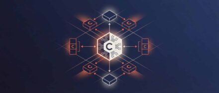 Illustration, die die Bedeutung der Programmiersprache C mit grafischen Elementen darstellt, die Programmierung und Softwareentwicklung symbolisieren.