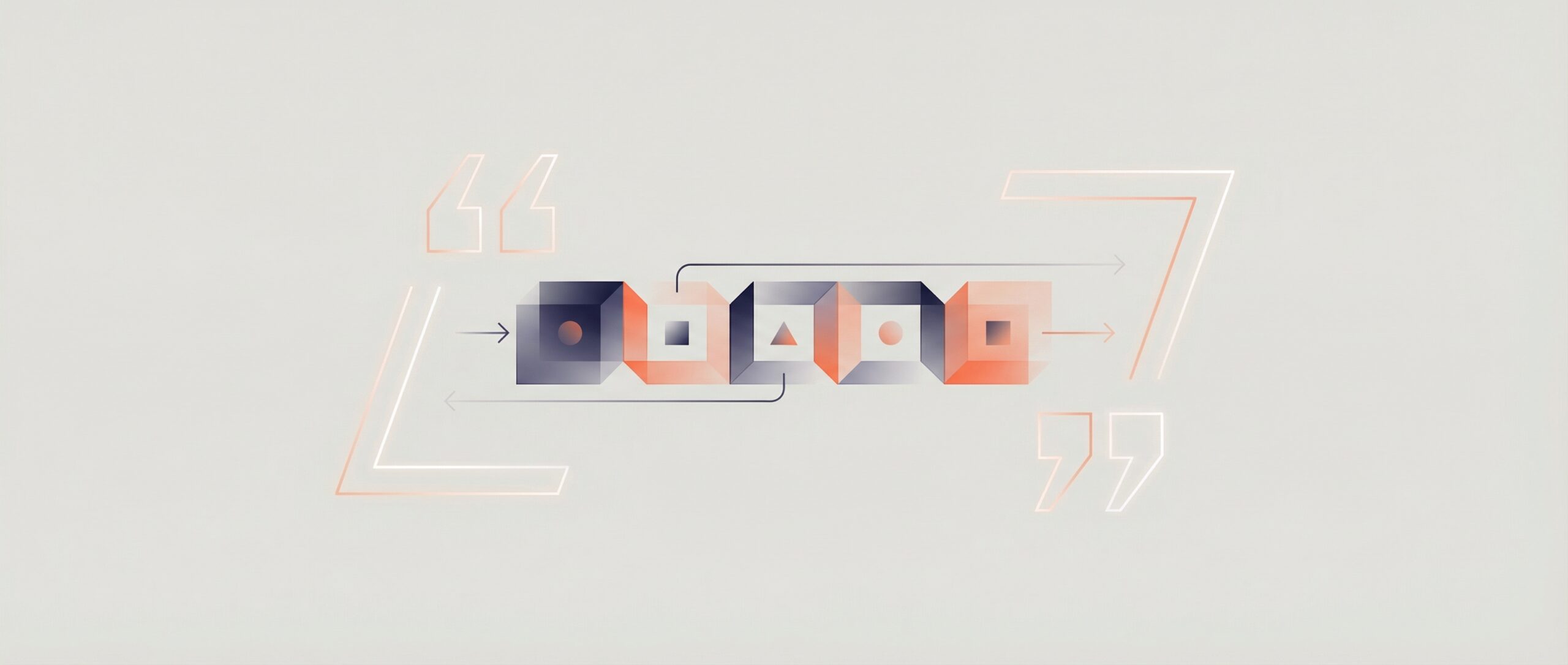 Eine stylisierte grafische Illustration von Anführungszeichen mit Symbolen, die das Konzept von Strings in der Programmiersprache Python darstellen.