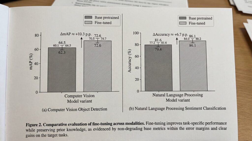 Vergleichsgrafiken, die die Leistung von Computer Vision-Modellen und Natural Language Processing-Modellen veranschaulichen.