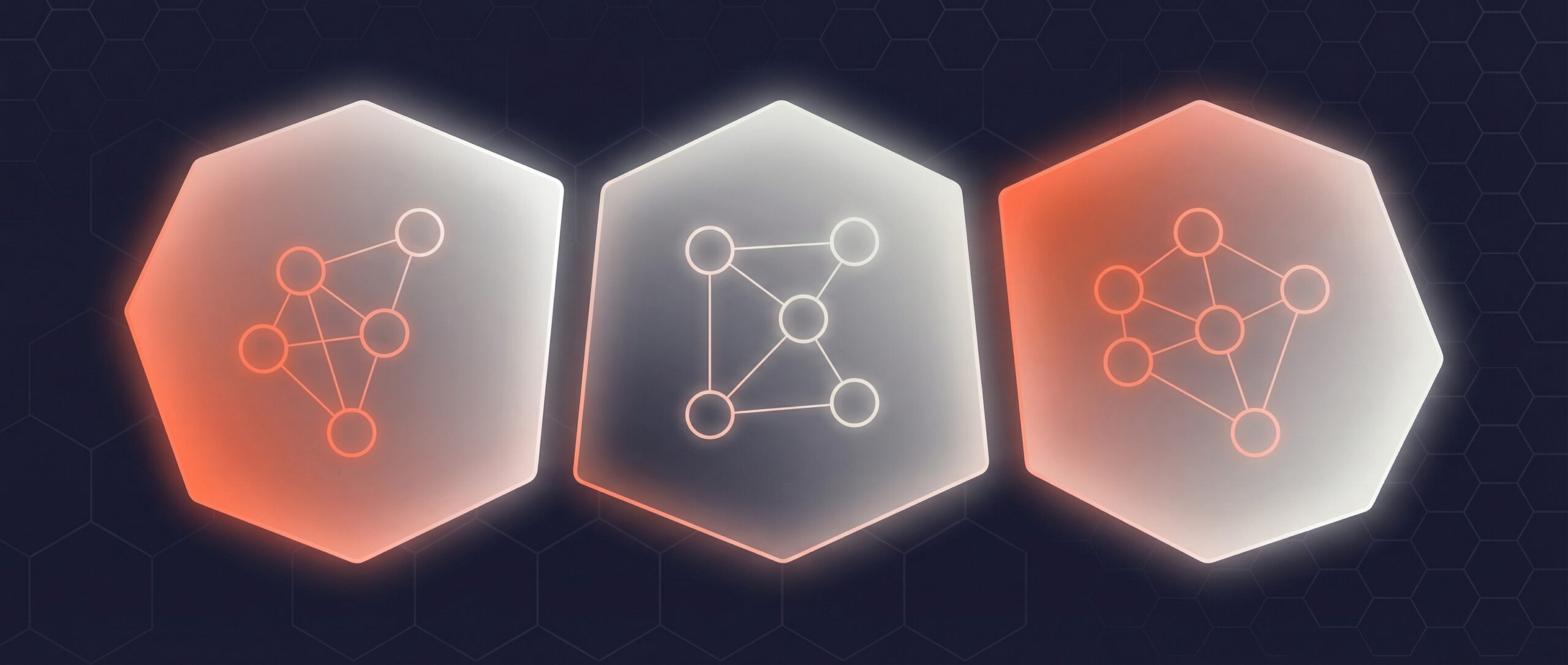 Eine Illustration, die Sechsecke zeigt, mit grafischen Darstellungen von Netzwerken, die virtuelle VLANs symbolisieren.