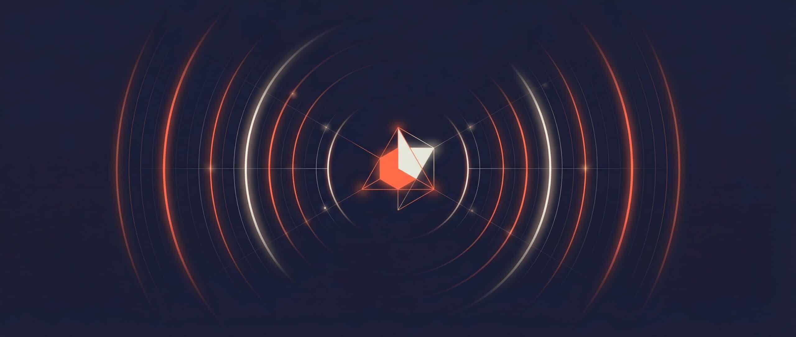 Abbildung eines WiFi-Signals, das ein drahtloses lokales Netzwerk darstellt, mit konzentrischen Signalwellen vor dunklem Hintergrund.