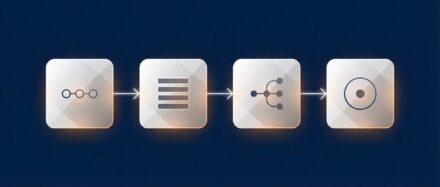 Illustration, die den Workflow mit Icons im Übergang zeigt.
