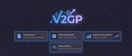 Visuelle Darstellung des V2GP-Frameworks mit Elementen wie Data Sources, Processing Engine, Results Validation und Model Method, die Robot Task Planning hervorhebt.
