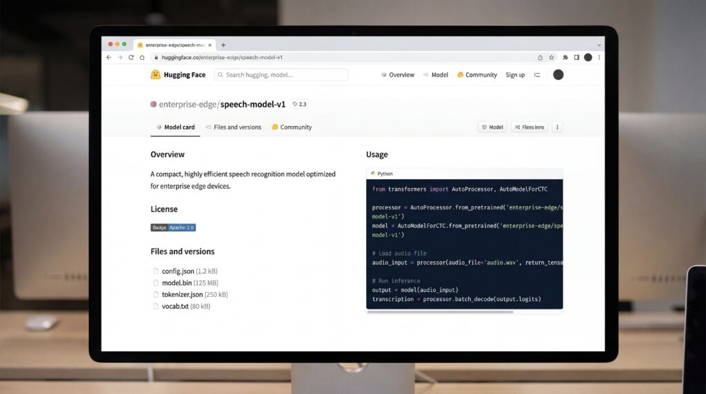 Screenshot der Benutzeroberfläche des IBM Granite 4.0 Speech Modells, auf einem Computerbildschirm angezeigt.