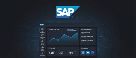 Graphical user interface presenting SAP analytics data, including a performance chart and the SAP logo.