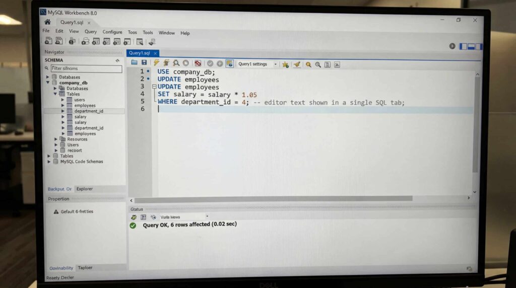 Screen displaying a development environment with SQL code being written.