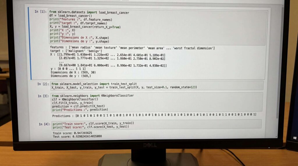 Computer screen displaying running programming code.