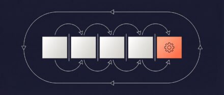 Diagram depicting the cross-validation process with circular arrows and a gear icon on a dark background.