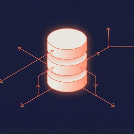 An illustration of a database with arrows illustrating how data flows and interacts.