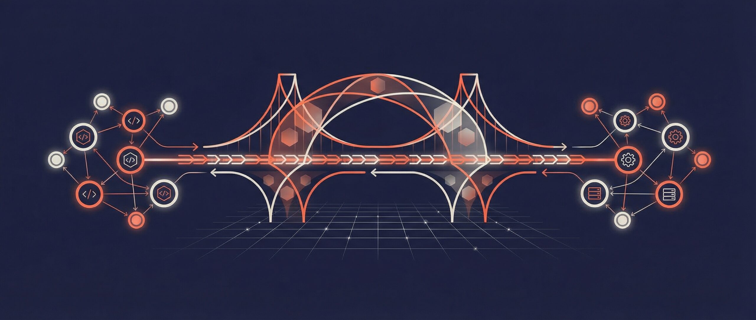 Abstract illustration representing the connections and principles of DevOps in a digital environment.