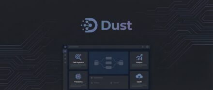 Dust software interface used for prompt engineering, with data ingestion, processing, analysis, and export modules.
