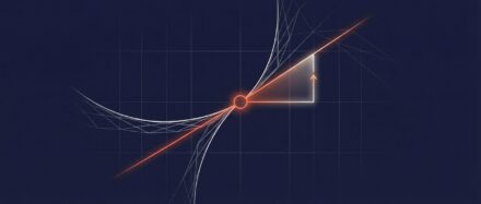 Graphic illustrating the concept of the derivative with a curve and tangents on a dark background.