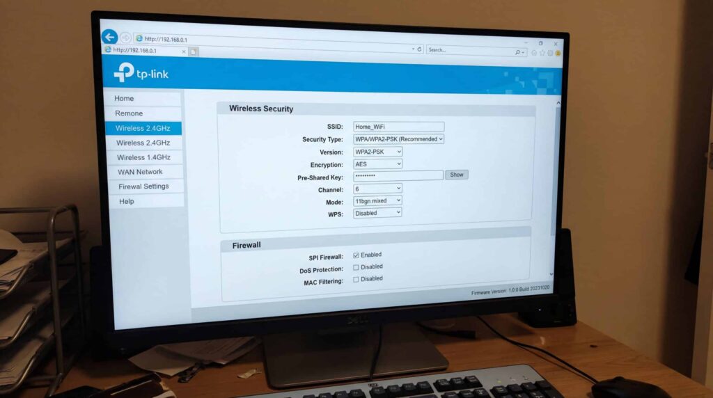 Computer screen displaying the wireless network security settings.