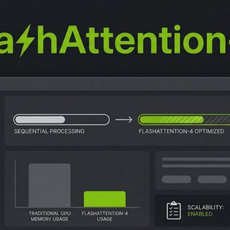 Interface of FlashAttention-4 showcasing performance metrics and processing speed enhancements.